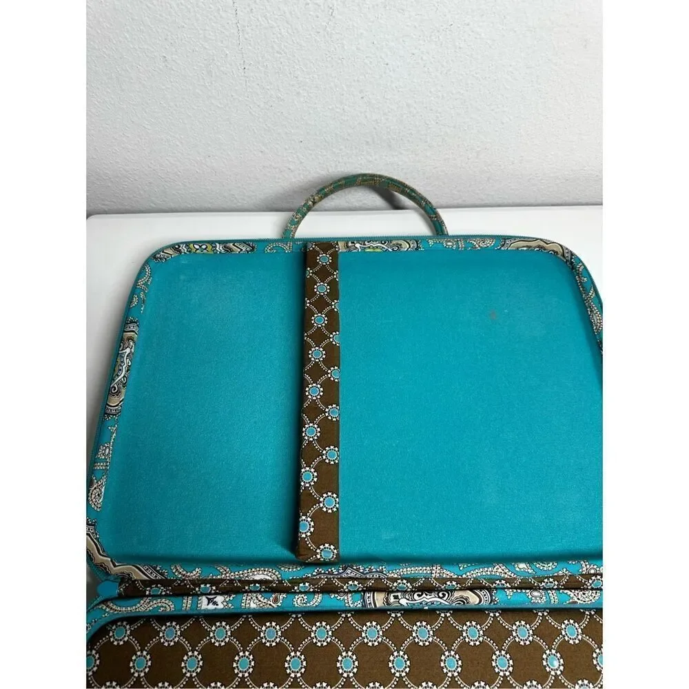 Rare Vera Bradley Laptop Portfolio Turquoise Brown Bag 17